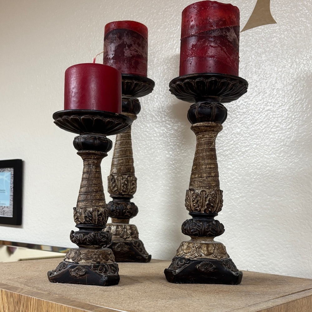 Elegant Dark Brown & Tan Candle Holders